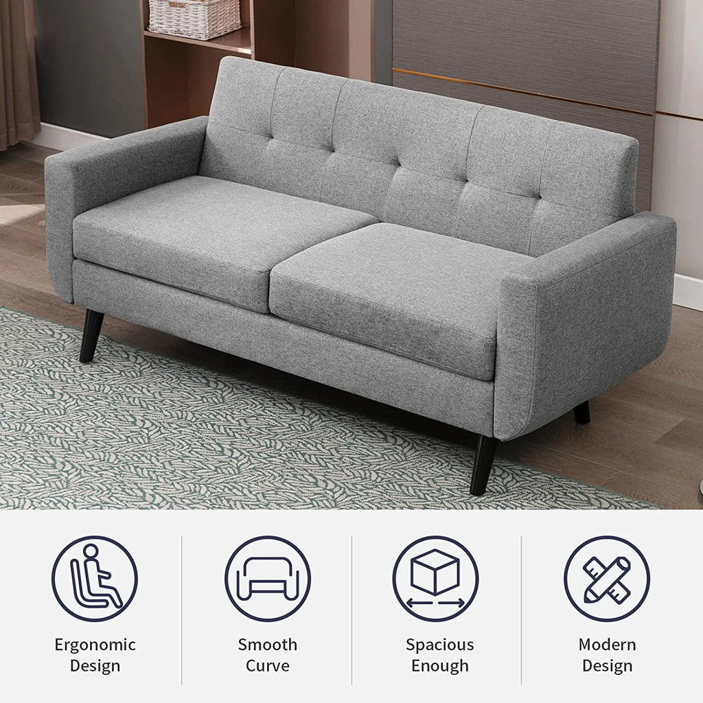 68" Futon Sofa 2-Seat Loveseat with Cushion, Light Gray Y40306