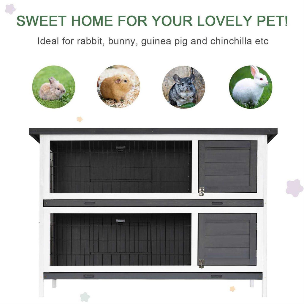 54 2-Story Large Wooden Rabbit Hutch with Lockable Doors and Waterproof Roof K4554