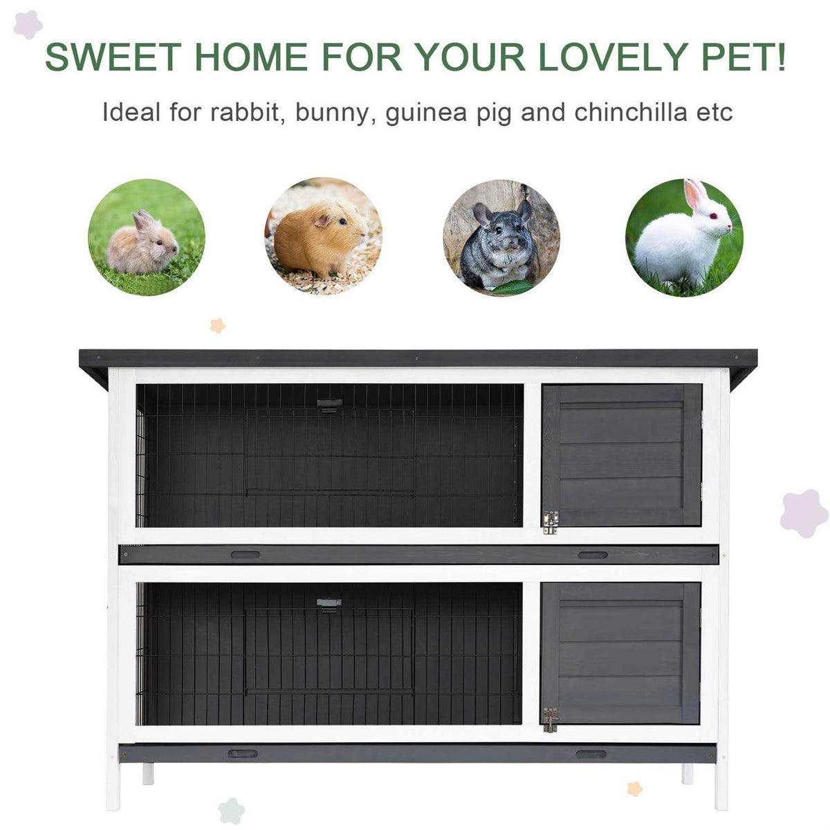 54 2-Story Large Wooden Rabbit Hutch with Lockable Doors and Waterproof Roof K4554