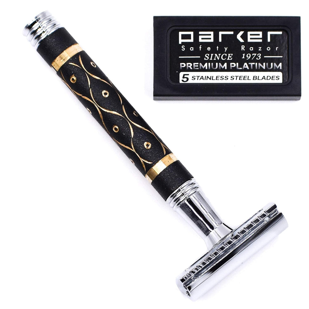 65R Super Heavyweight Gray and Gold Double Edge Safety Razor & 5 Blade Refills R3777