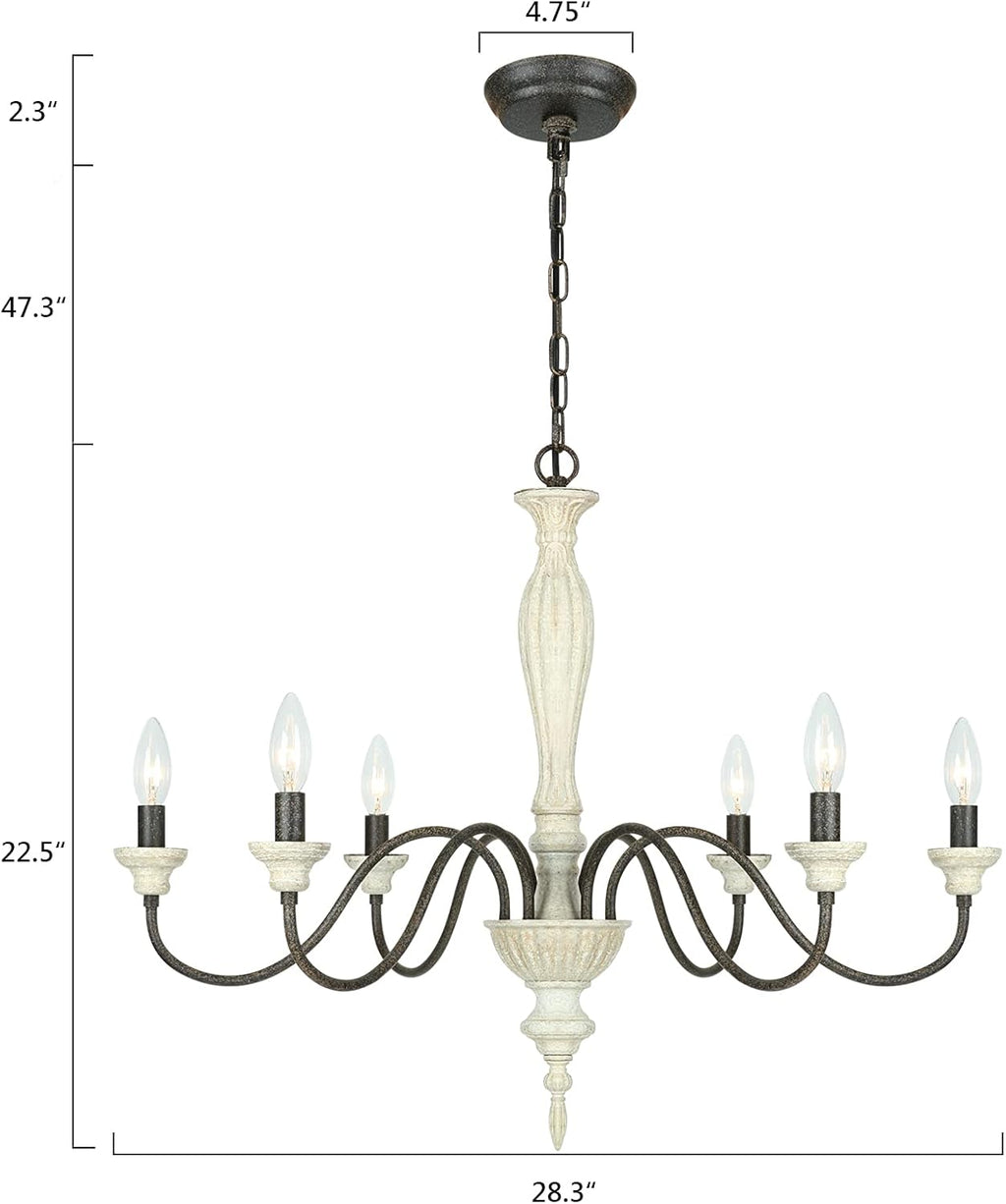 6-Light Chandelier with Imitation Wood and Stardust Iron E8059