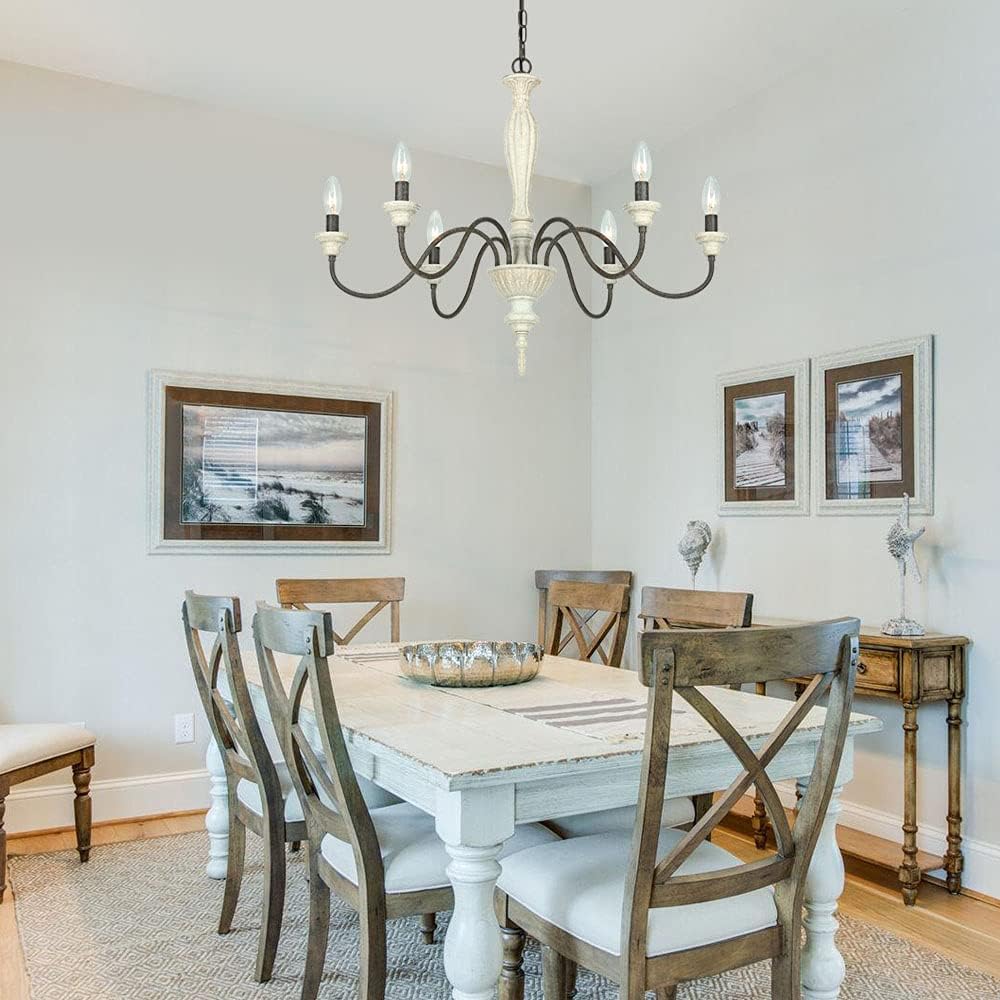 6-Light Chandelier with Imitation Wood and Stardust Iron E8059