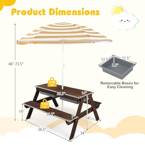 Kids Wooden Picnic Table and Chair Set with Umbrella V8177