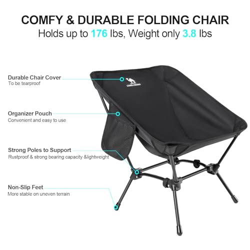 Khaki Folding Camping Chair with Side Pocket O30095