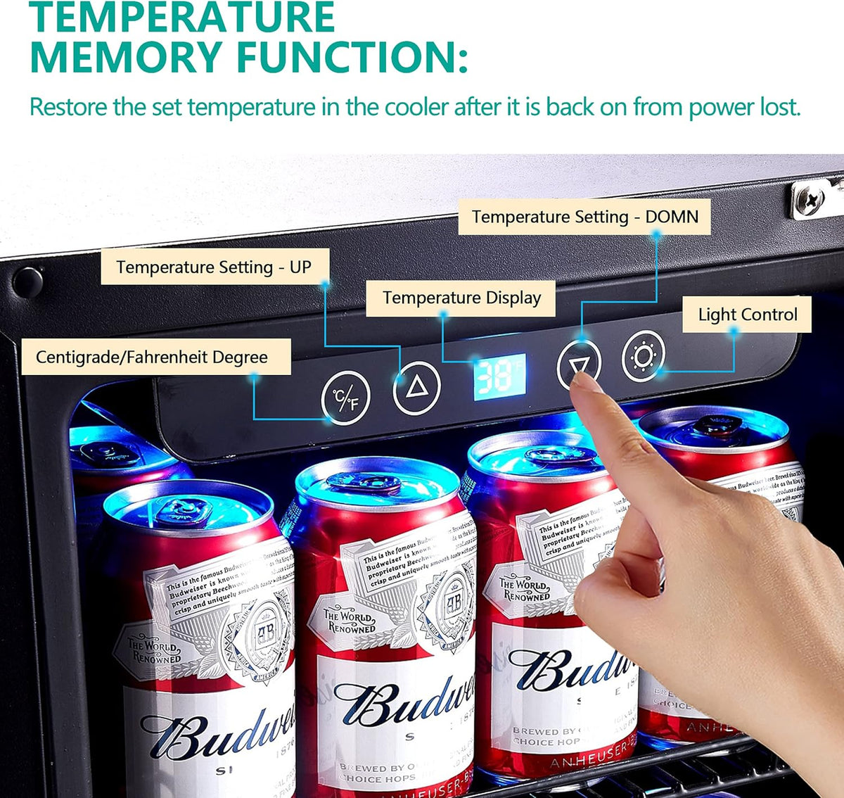 24 inch Beverage Refrigerator with Blue Interior Light L5029