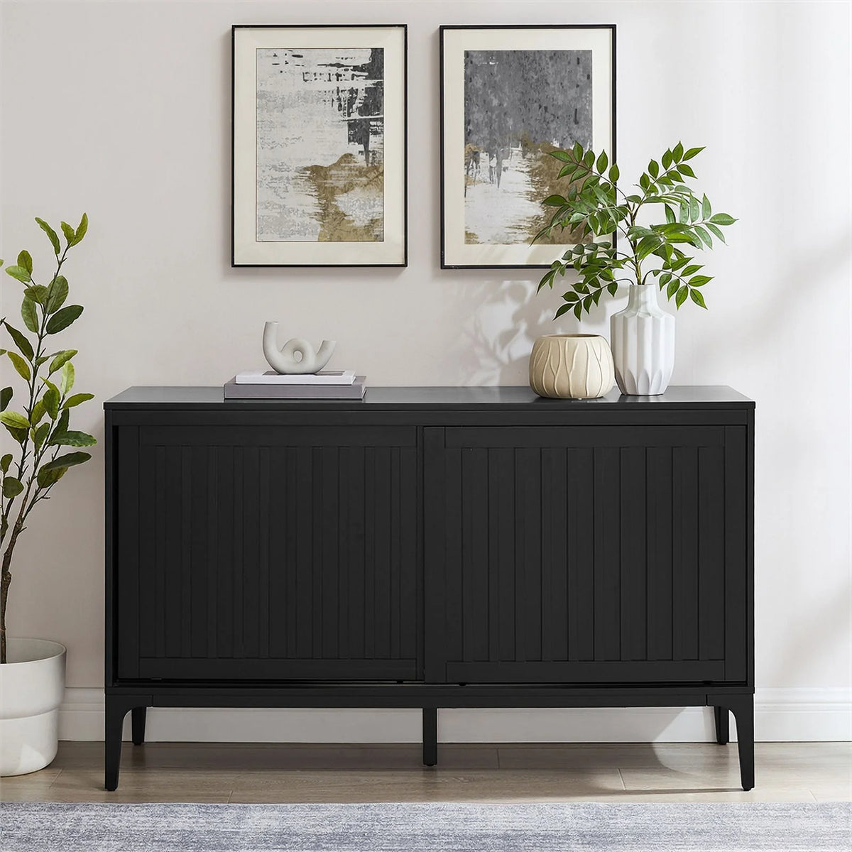 Matte Black Particle Board Wood Sideboard V43905