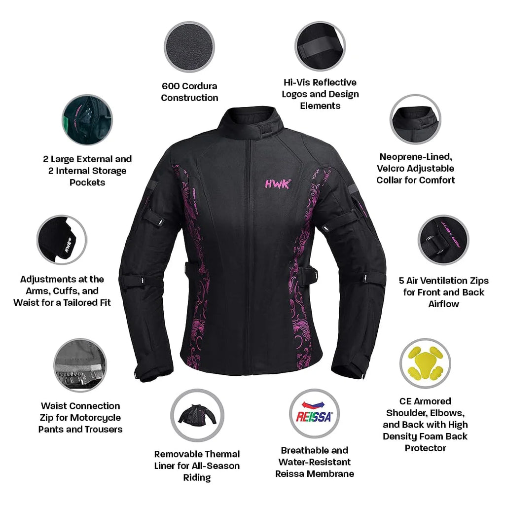 Water Resistant Textile Motorcycle Jacket with CE Armor Black & White Large D257