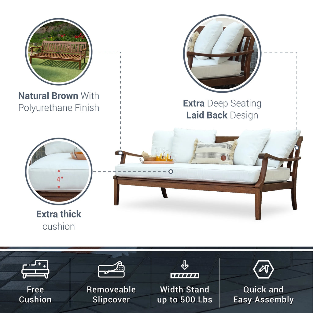 Wood Outdoor Sofa Daybed with Cushion H1714
