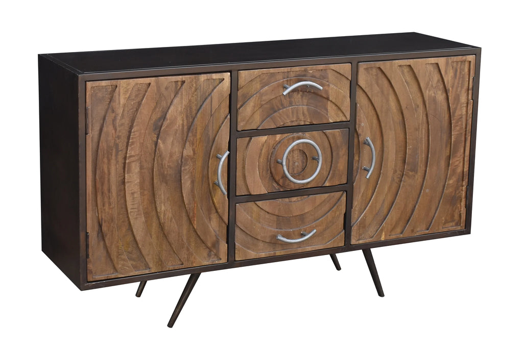 Recycled Mango Wood and Metal Buffet with 3 Drawers and 2 Doors W322947