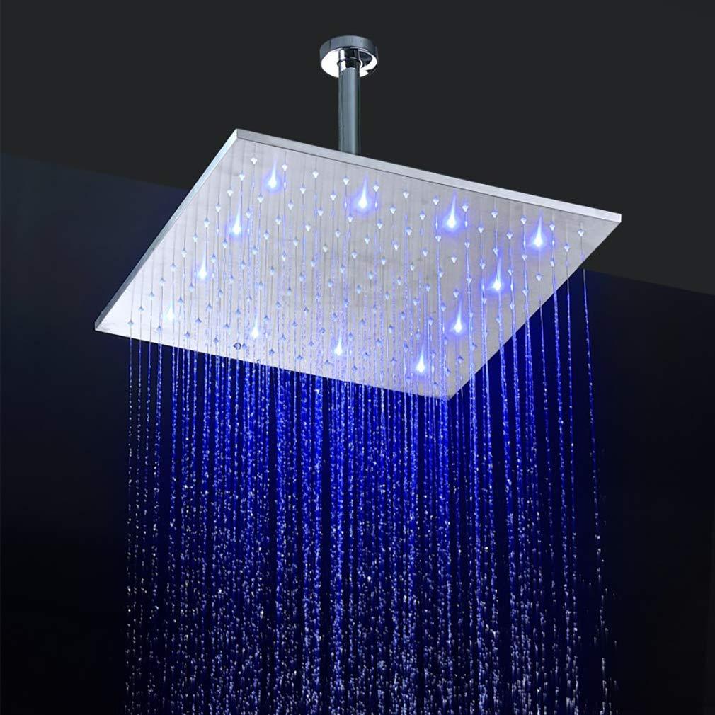 16 Inch Square Ceiling Mounted Thermostatic Rainfall LED Shower With Body Jets E548439