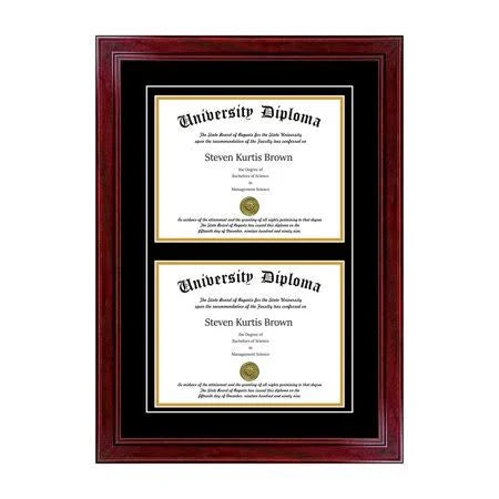 Double Diploma Frame with Double Matting for 9x22 x 7x22 Tall Diploma with Cherry Frame K596
