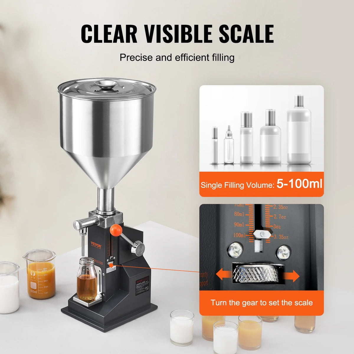 Manual Liquid Filling Machine 5-100ml Adjustable S10962