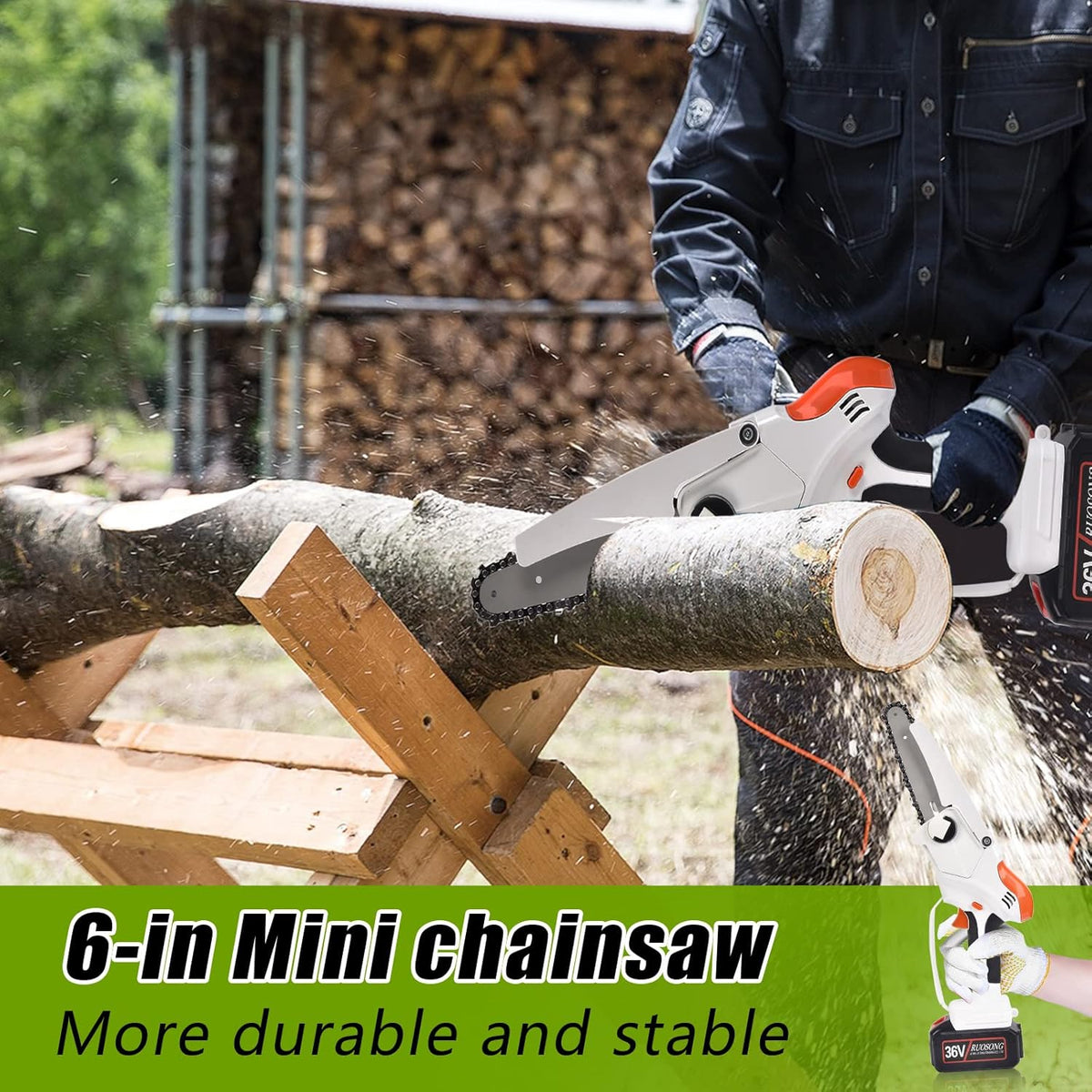 Mini Chainsaw Cordless 6'' 36V with 2 Rechargeable Batteries K53271