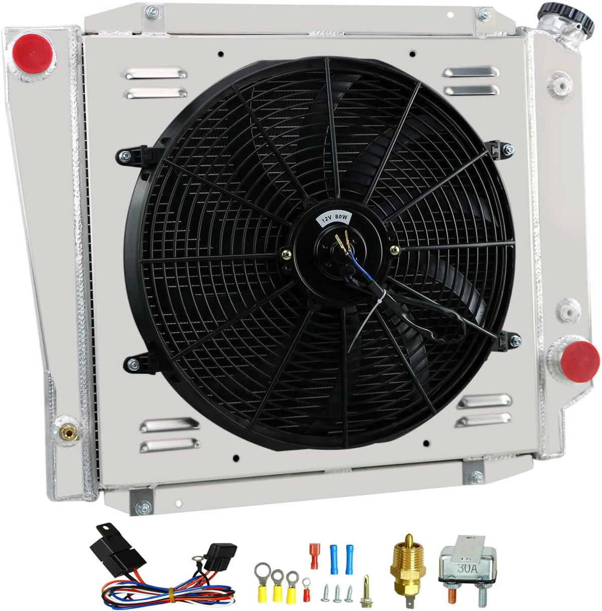 4 Row Aluminum Radiator with Shroud Fan and Relay R32784