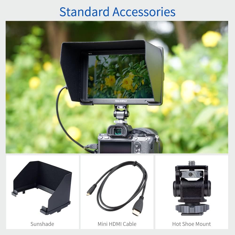 7 Inch 4K HDMI Camera Field Monitor with Sunshade and Mini Ball Head M821068
