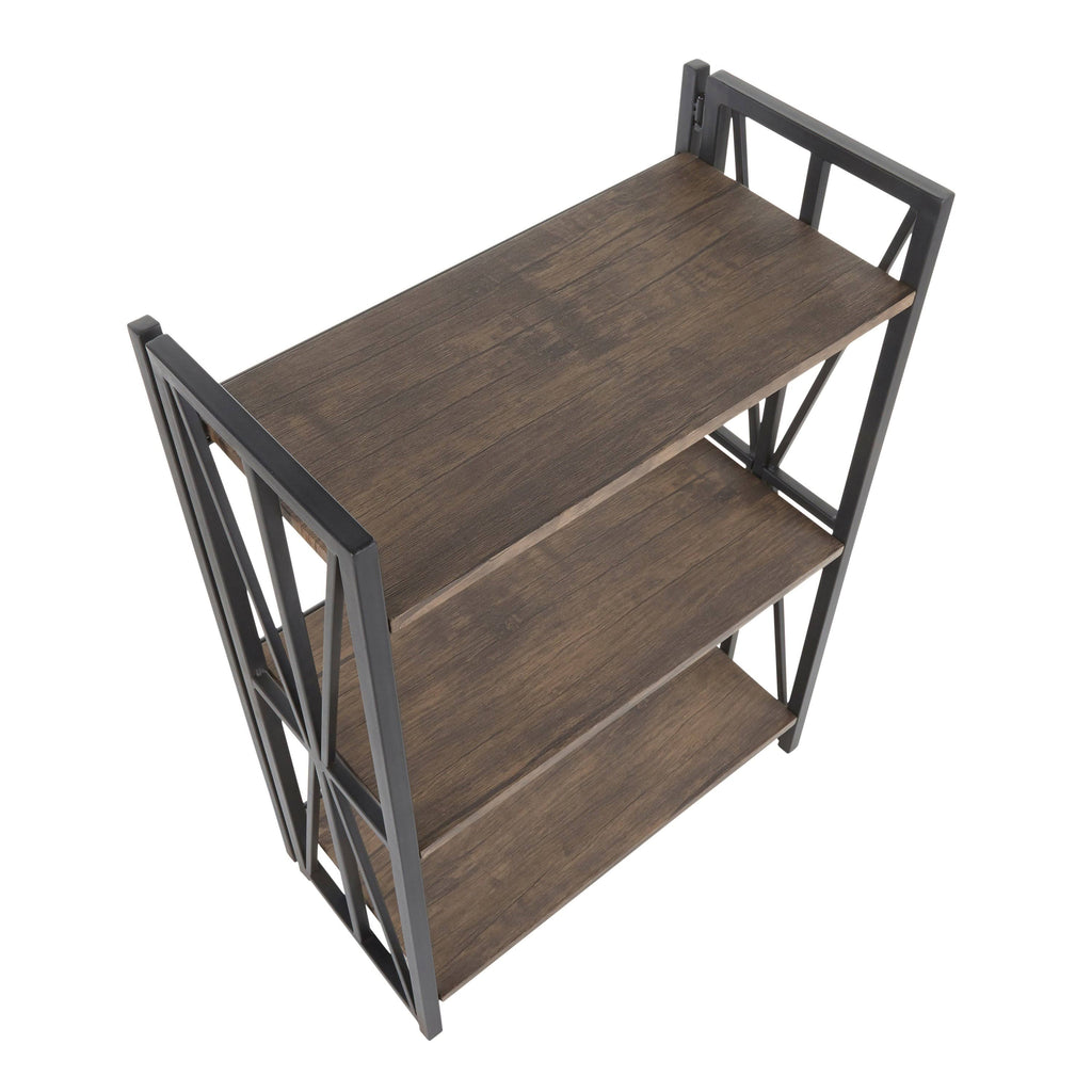 Brown Wood Black Metal Bookcase E8698