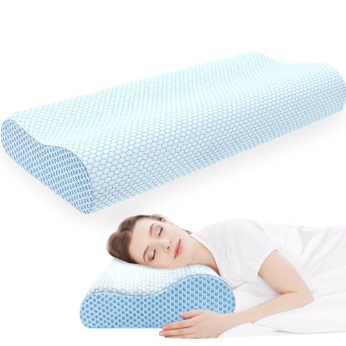 Blue Standard Size Memory Foam Cervical Neck Pillow Q688