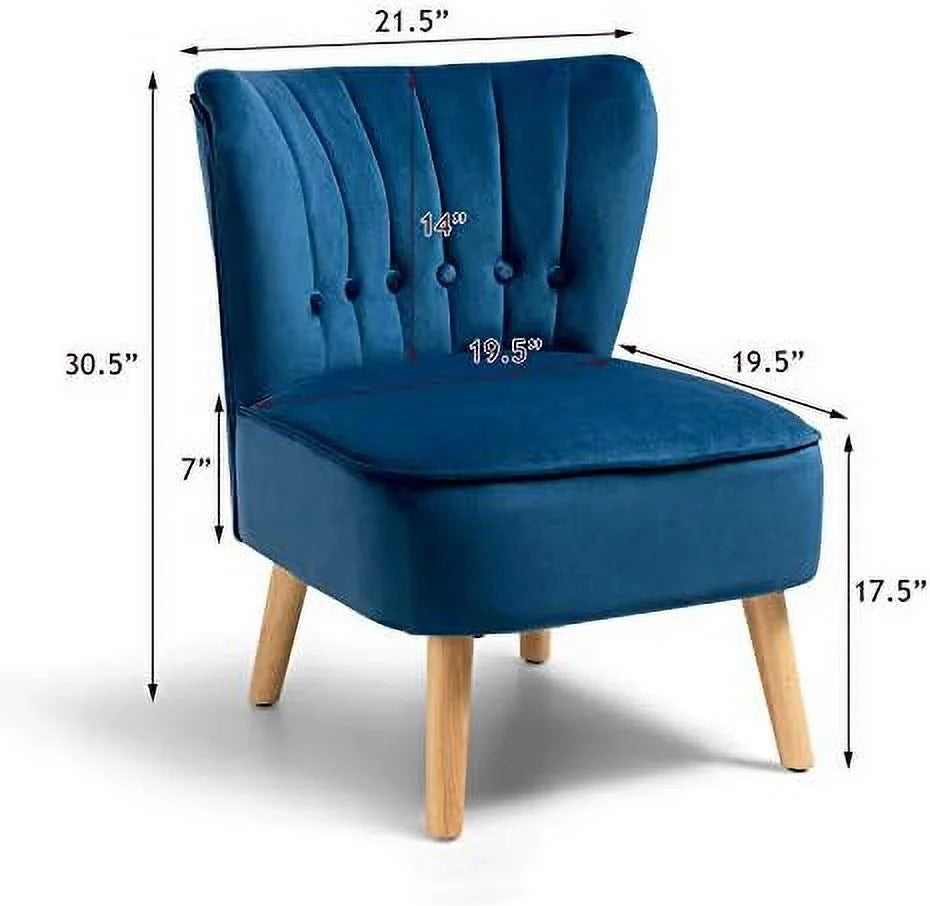 Armless Velvet Accent Chair with Rubber Wood Legs J562