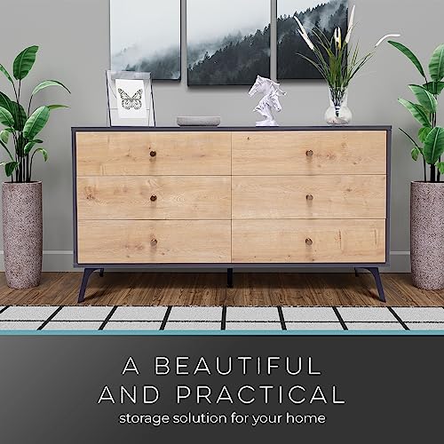 Oak Dark Gray Chest with Six Sliding Drawers T5145