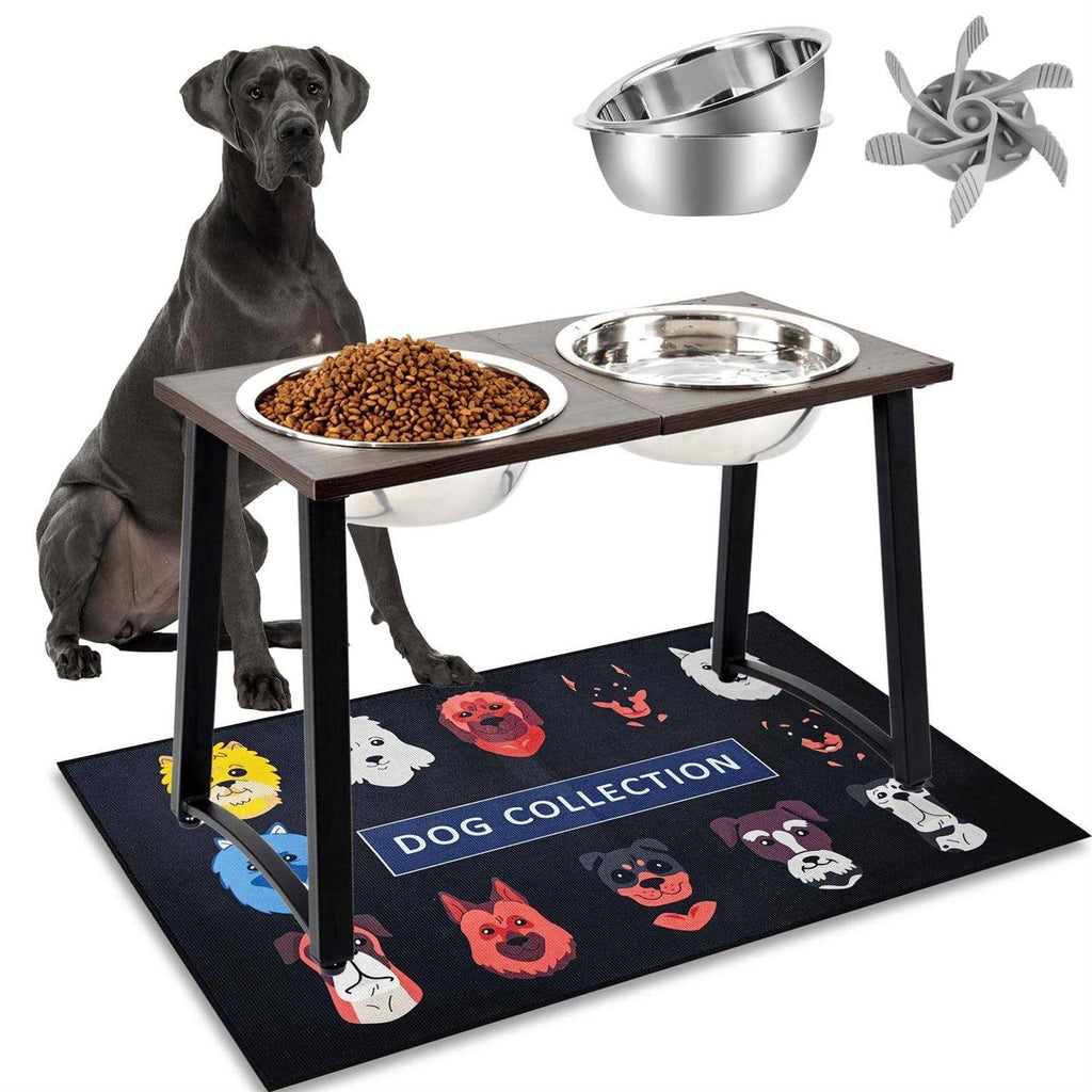 Elevated Dog Bowls with 2 X-Large Stainless Steel Bowls and Slow Feeder W6738