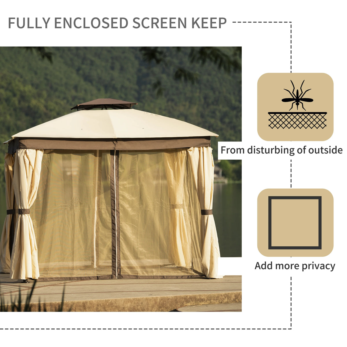 10' X 10' Outdoor Gazebo Tent with Metal Frame, khaki N7952