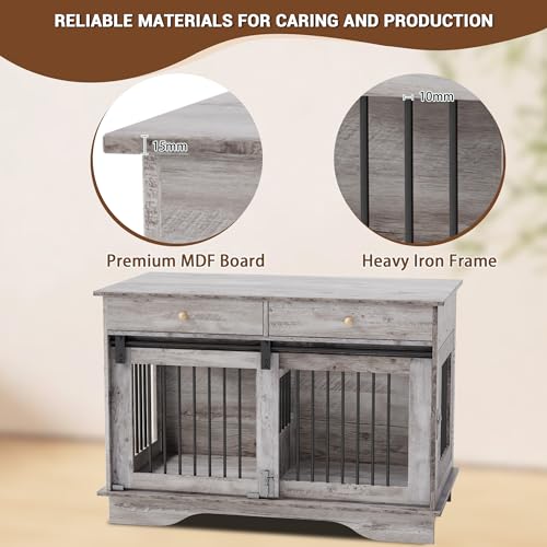 47" Grey Dog Crate Furniture with 2 Storage Draws P314799