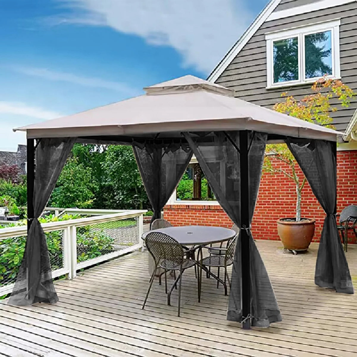 Black 10'x10' Gazebo Netting 4 Panels with Zipper B936858