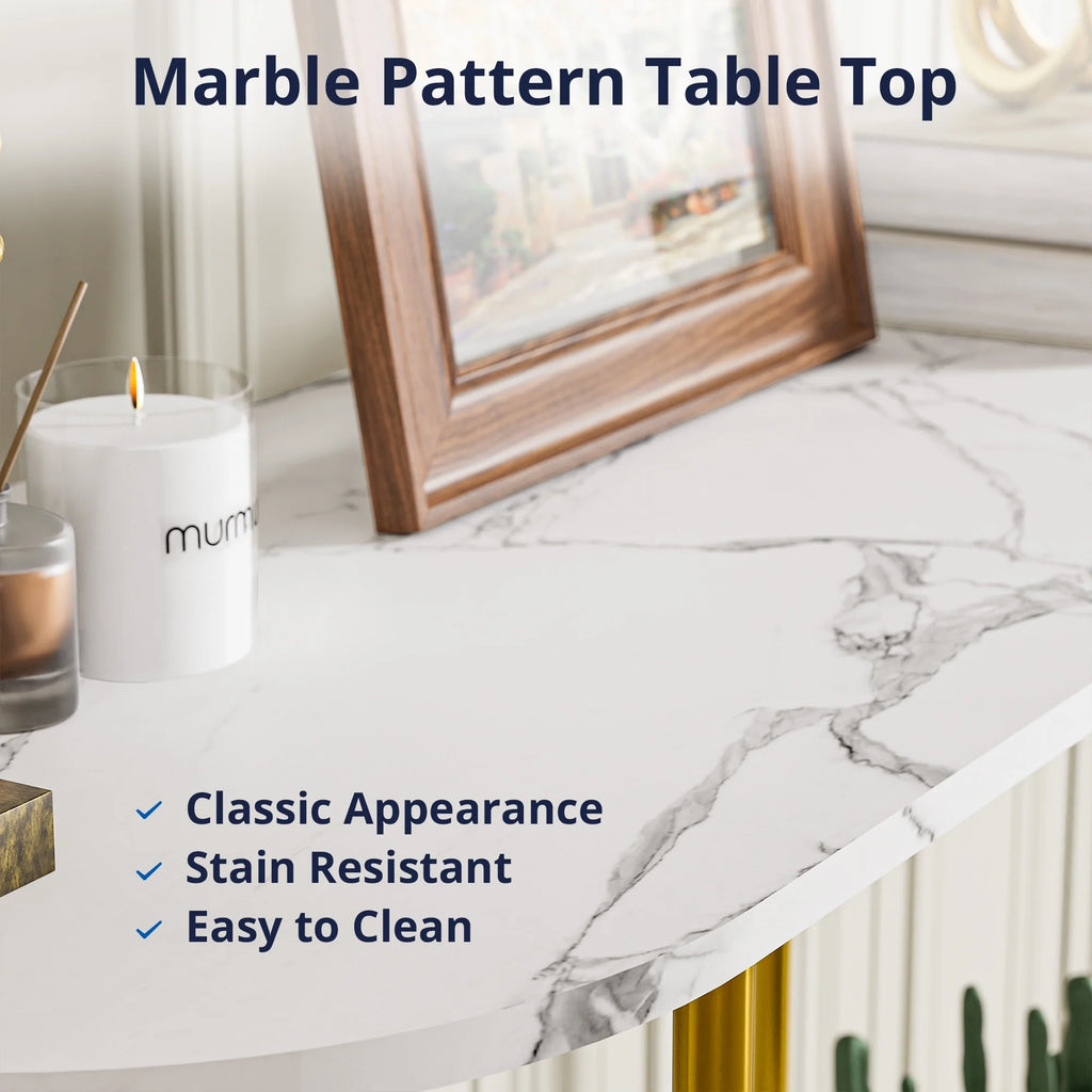 White Marble Pattern 2-Tier Console Table Y7828
