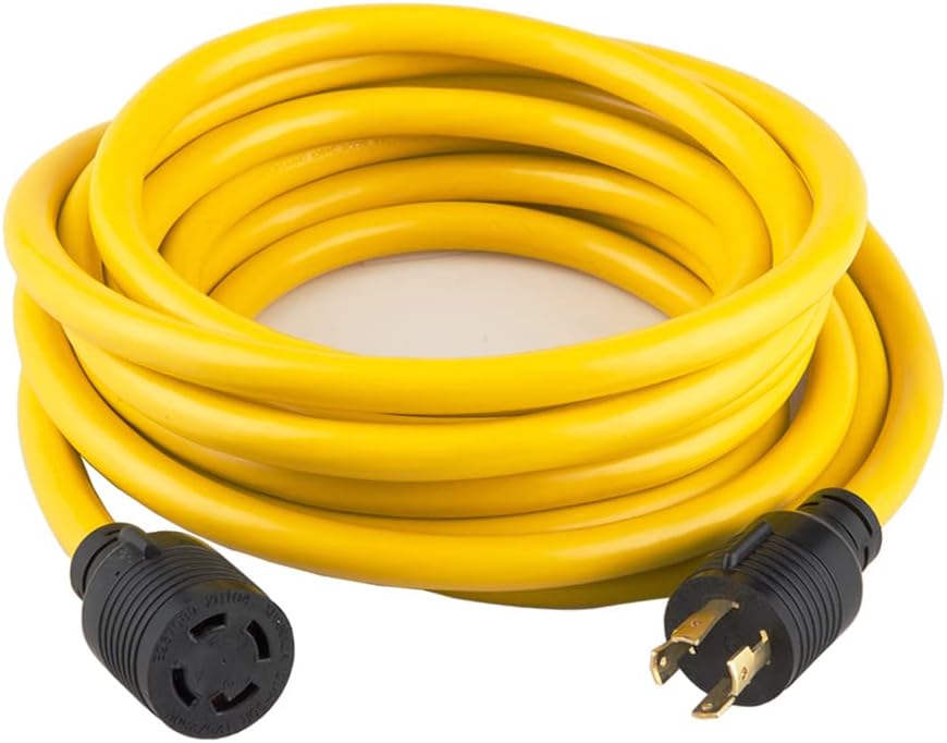 25FT Heavy Duty Generator Locking Power Cord NEMA L14-30P/L14-30R, 4X10 Gauge SJTW Cable, 125/250V 30Amp 7500 Watts Yellow E227785