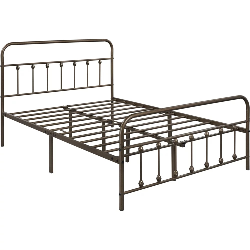 Queen Metal Bed Frame with Headboard & Footboard, White J549