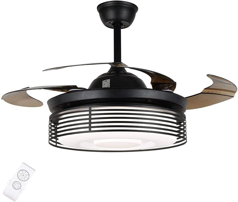 42 Retractable Ceiling Fan with LED Lights Black Matte H198702