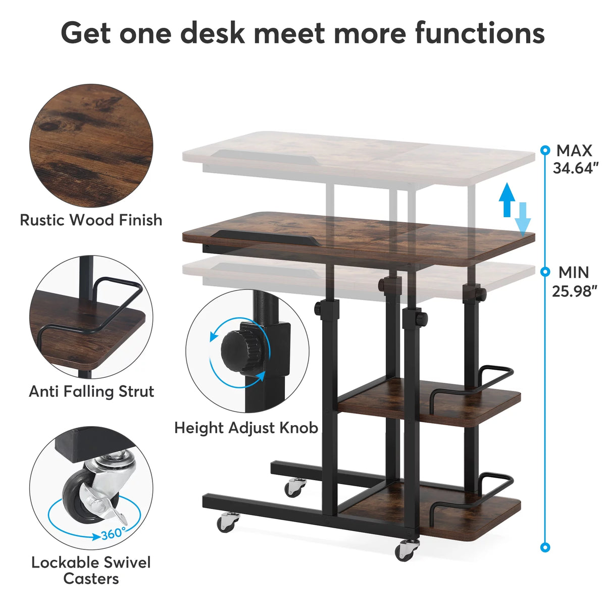 Height Adjustable C Table with Storage and Tiltable Drawing Board A644