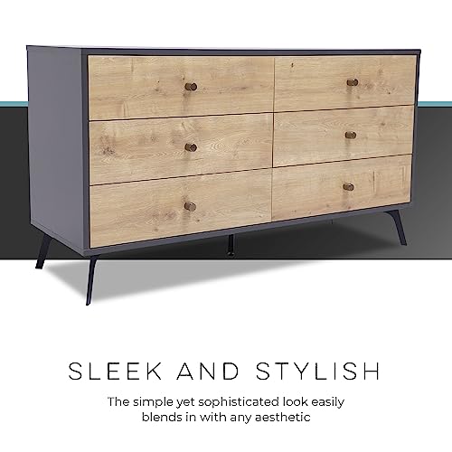 Oak Dark Gray Chest with Six Sliding Drawers T5145