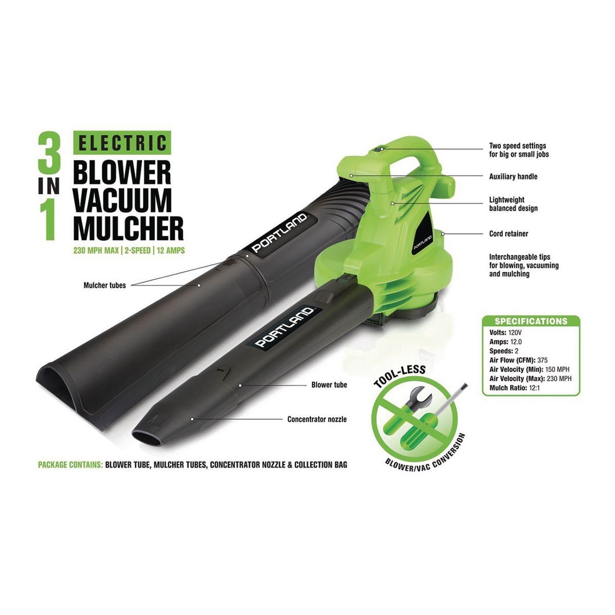 12 Amp 3-in-1 Electric Blower Vacuum Mulcher V77179