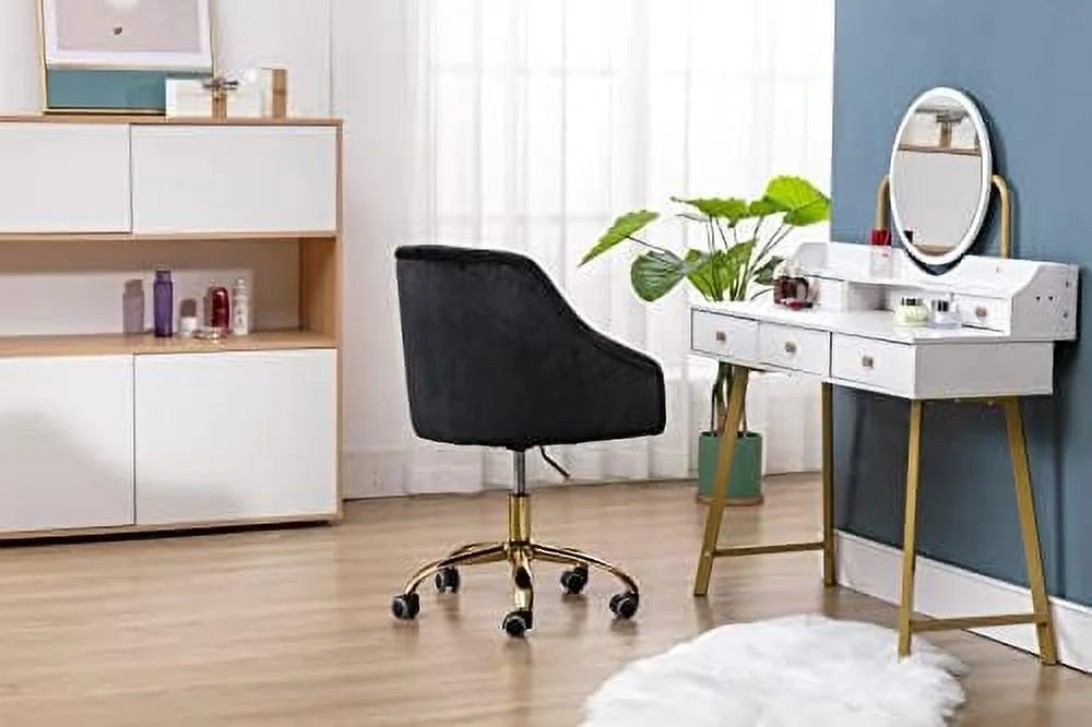 Pink Velvet Upholstered Swivel Desk Chair with Wheels L187