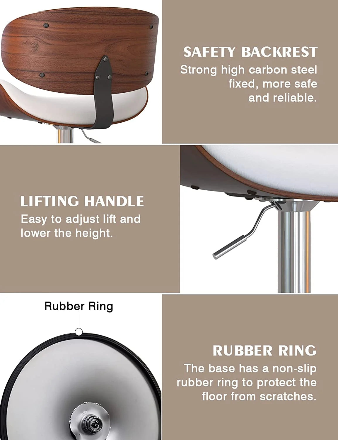 Bentwood Adjustable Height Swivel PU Leather Bar Stools Set of 2 B671520