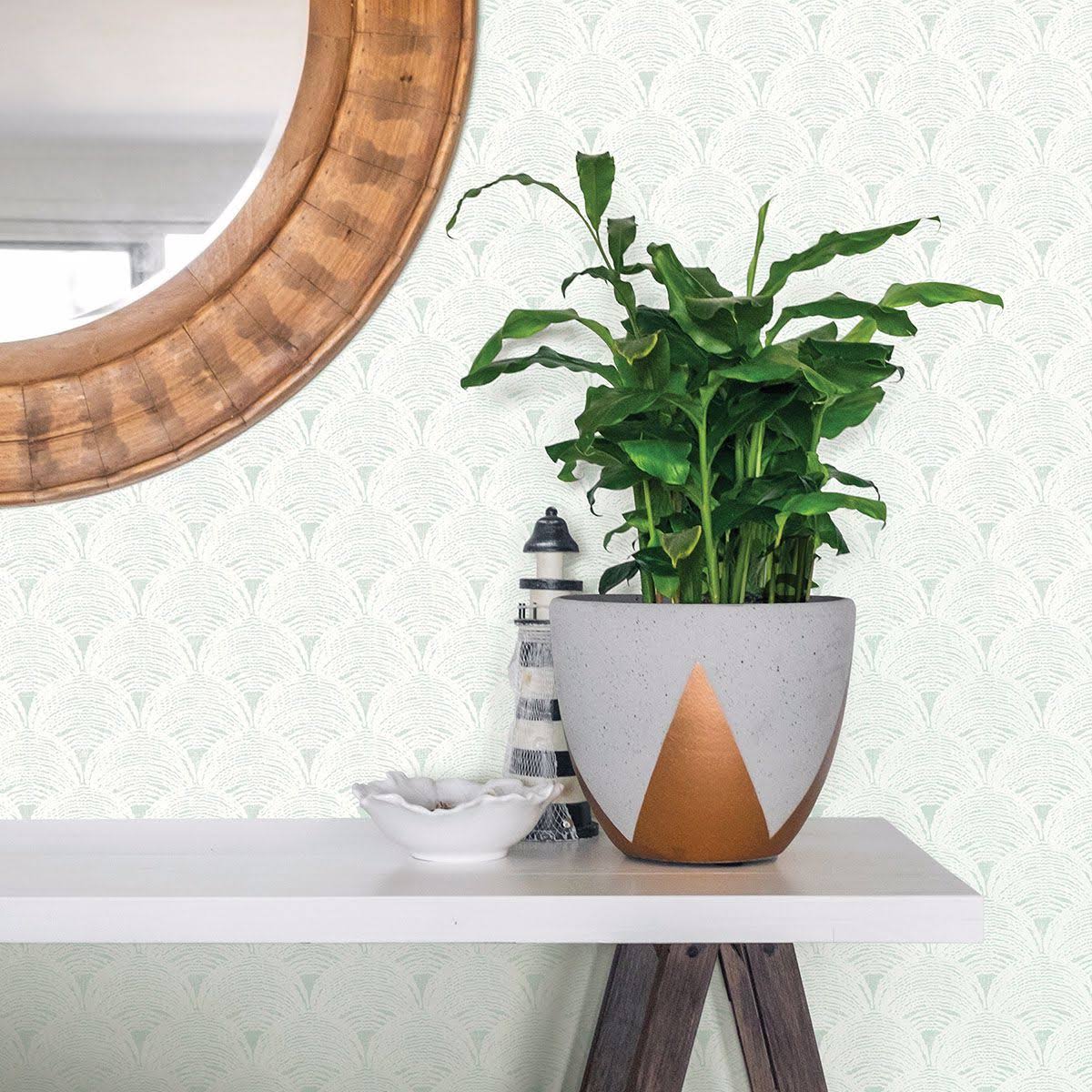 Teal Scalloped Wallpaper T647