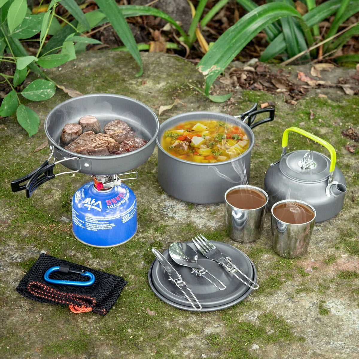 10pcs Camping Cookware Mess Kit Outdoor Cooking Set B154