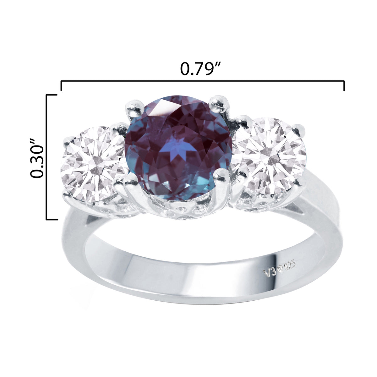 Three Stone Ring with Alexandrite and Moissanite K652