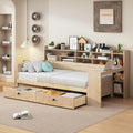 Twin Size Wooden Daybed with Storage Bookshelf, Study Desk and 2 Drawers M507