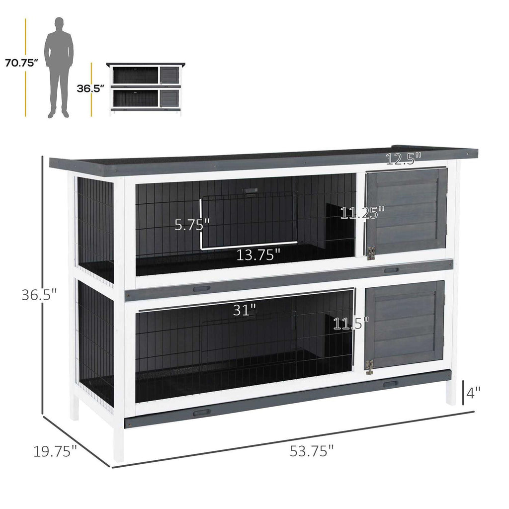 54 2-Story Large Wooden Rabbit Hutch with Lockable Doors and Waterproof Roof K4554