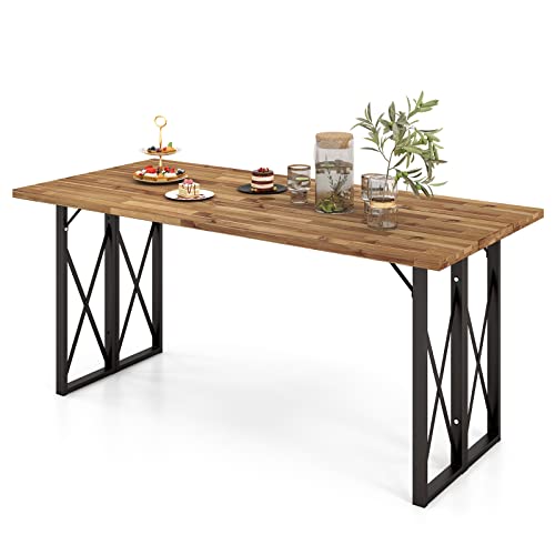 67 Inch Acacia Wood Outdoor Dining Table with Umbrella Hole K5477