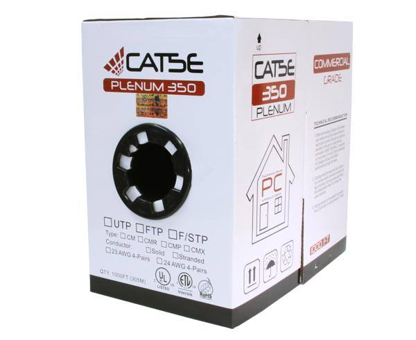 Cat5e Plenum Bulk Ethernet Cable, Cmp UL Listed, Solid Copper UTP, 24 AWG 1000ft White P387206