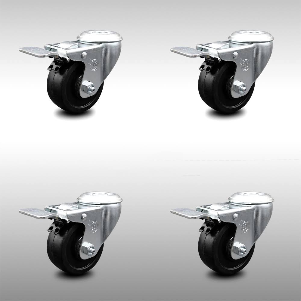 3.5 inch Soft Rubber Swivel Bolt Hole Caster Set with Total Lock Brake Y1315