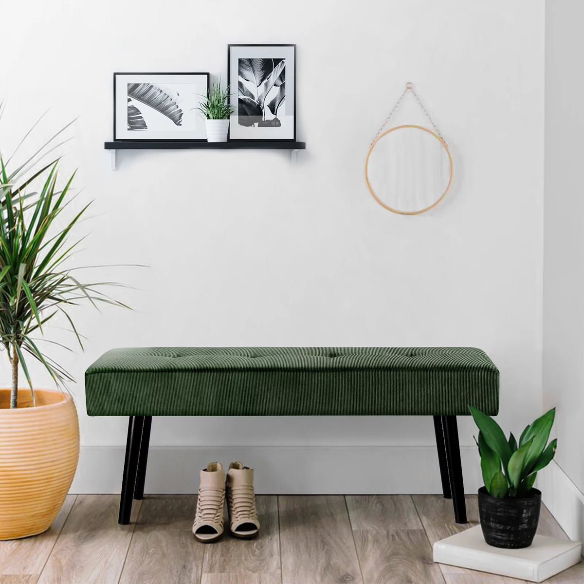 Modern Entryway Bench Corduroy Seat Green T238