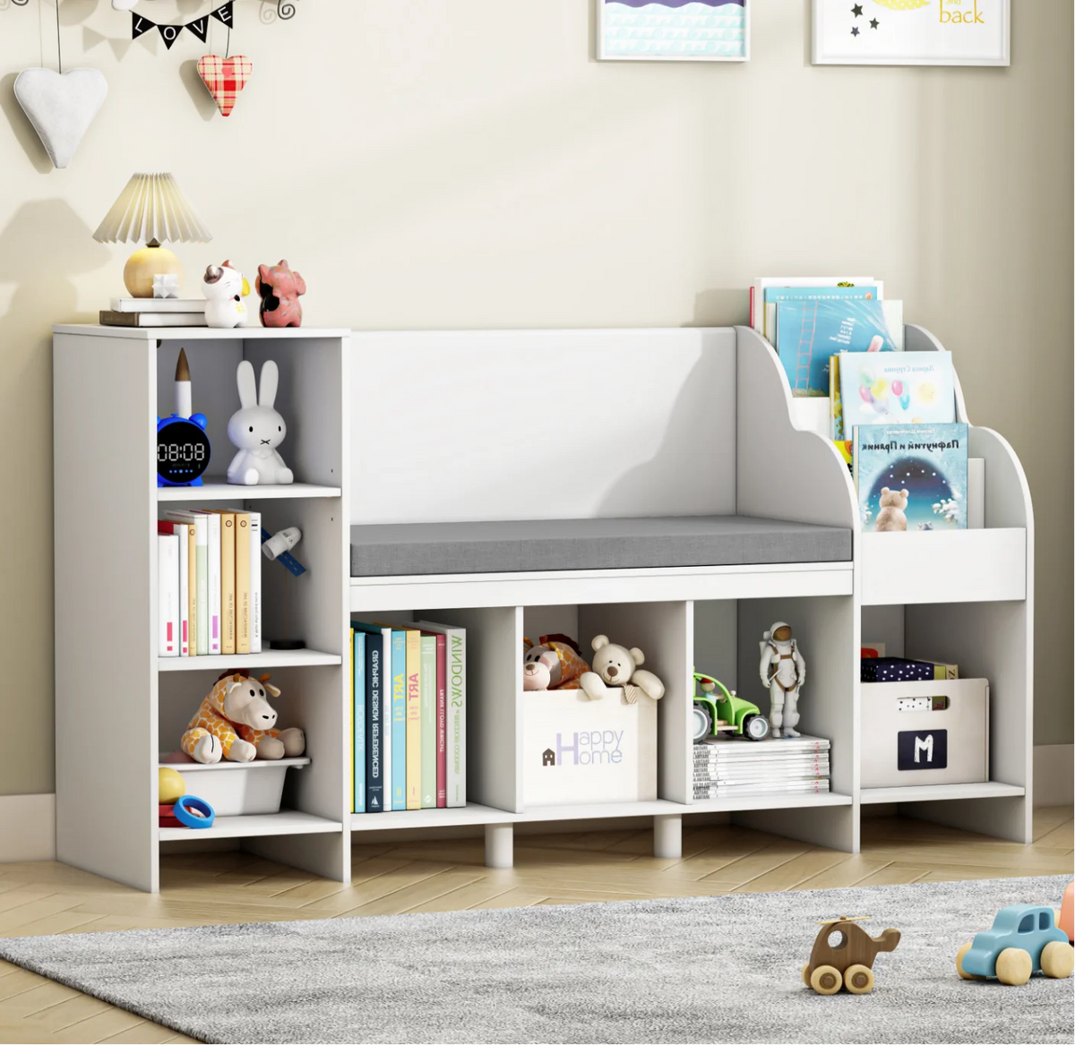 White Kids Bookshelf with Reading Nook A40013
