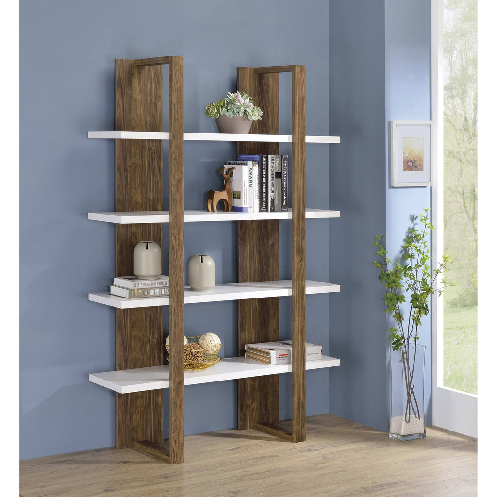 Aged Walnut/White 4-Shelf Bookcase F339