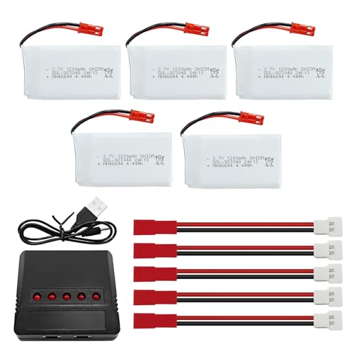 5PCS 3.7V 1200mAh 30C Lipo Battery with 5in1 Charger JST Plug G827