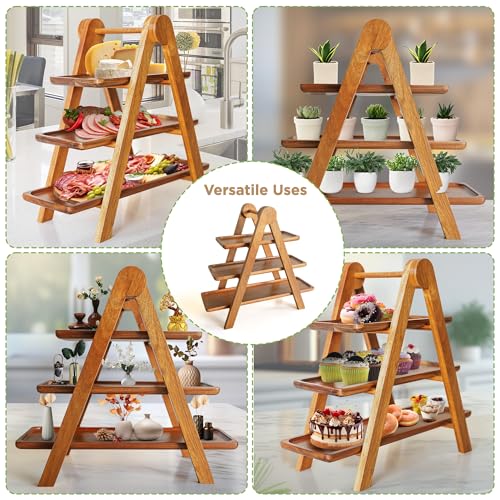 3 Tier Wooden Serving Tray Set of 2 Tongs S361796