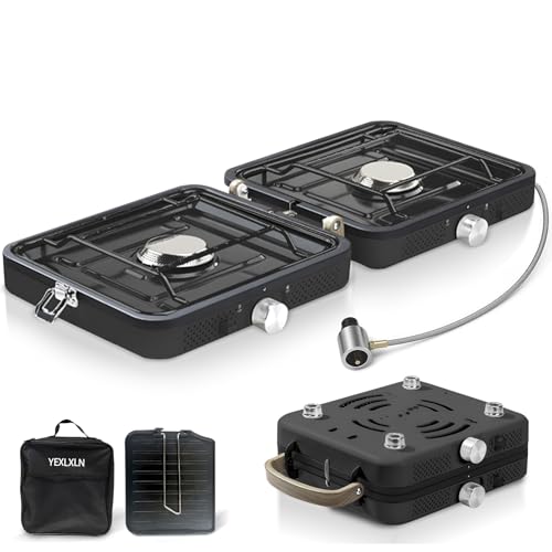 2-Burner Foldable Propane Camp Stove with Griddle and Carrying Bag Y768